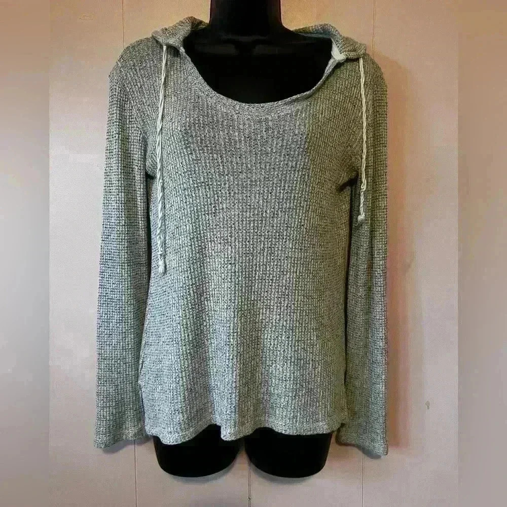 Aeropostale Women's Sz XS Lightweight Waffle Hooded‎ Pullover Heather Gray